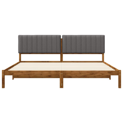 Bed Frame with Upholstered Headboard Natural and Light Grey