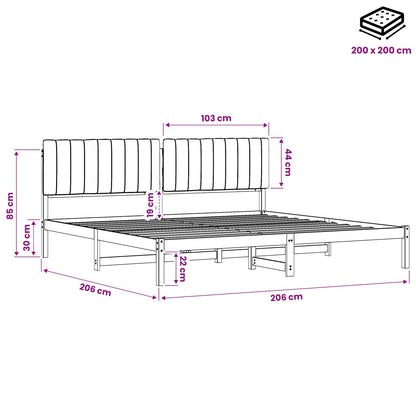 Bed Frame with Upholstered Headboard Natural and Light Grey