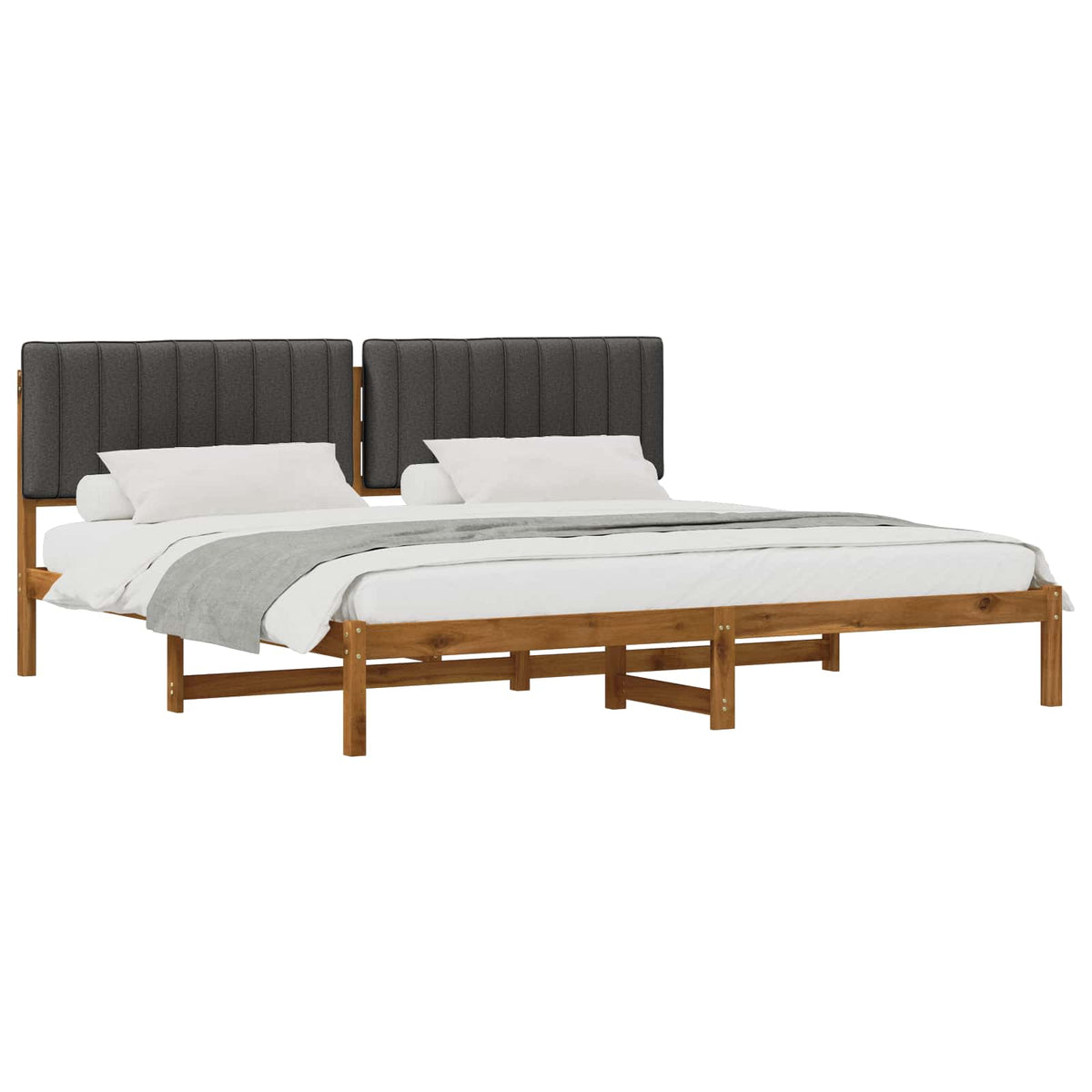 Bed Frame with Upholstered Headboard Natural and Dark Grey