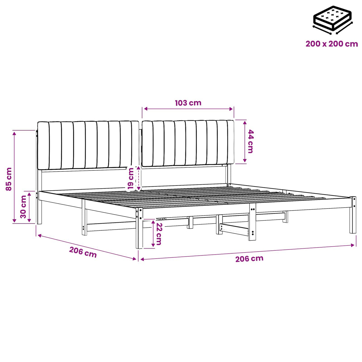 Bed Frame with Upholstered Headboard Natural and Dark Grey