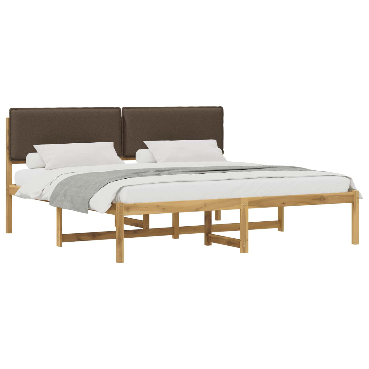 Bed Frame with Upholstered Headboard Whitewash and Taupe