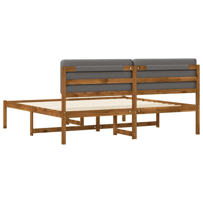 Bed Frame with Upholstered Headboard Natural and Light Grey