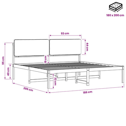 Bed Frame with Upholstered Headboard Natural and Light Grey