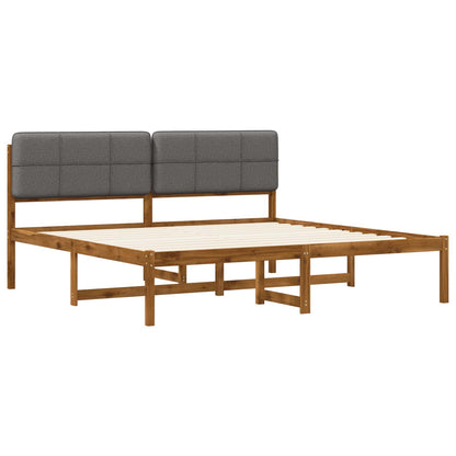 Bed Frame with Upholstered Headboard Natural and Light Grey