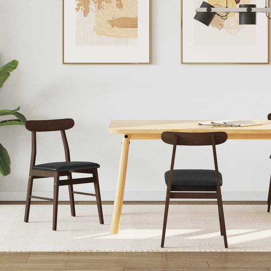Dining Chair 2 pcs Solid Rubber Wood Dark Brown and Black