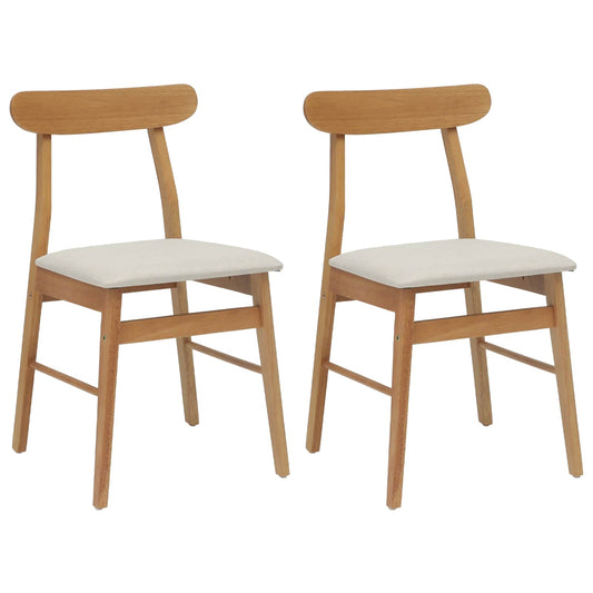 Dining Chair 2 pcs Solid Rubber Wood Natural and Light