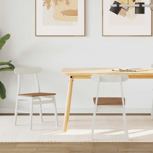 Dining Chair 2 pcs Solid Rubber Wood White and Natural