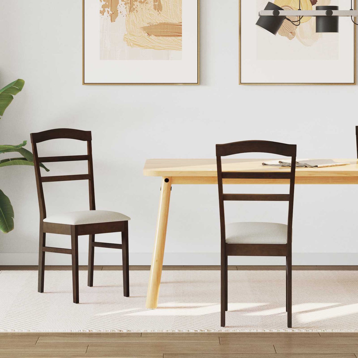 Dining Chair 2 pcs Light Brown and Light Solid Rubber Wood