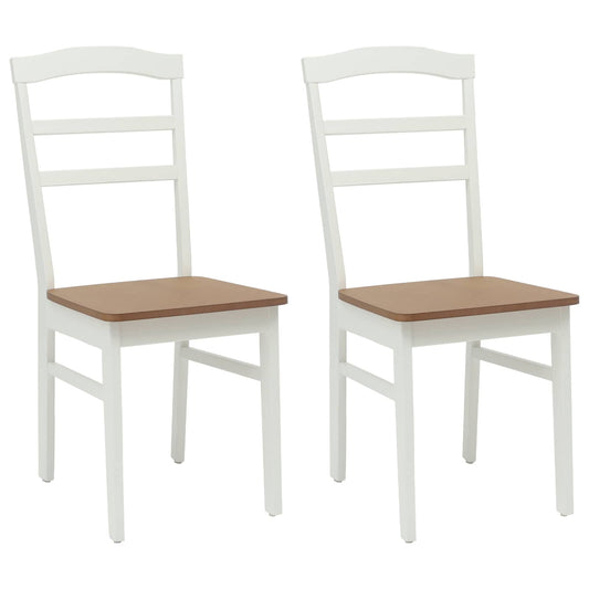 Dining Chair 2 pcs Solid Rubber Wood White and Natural