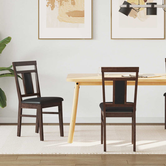 Dining Chair 2 pcs Solid Rubber Wood Light Brown and Black