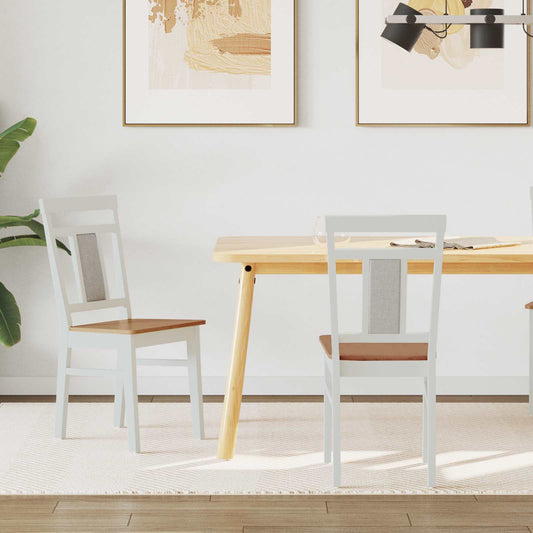 Dining Chair 2 pcs Solid Rubber Wood White and Natural