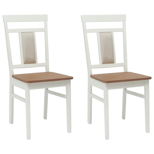 Dining Chair 2 pcs Solid Rubber Wood White and Natural