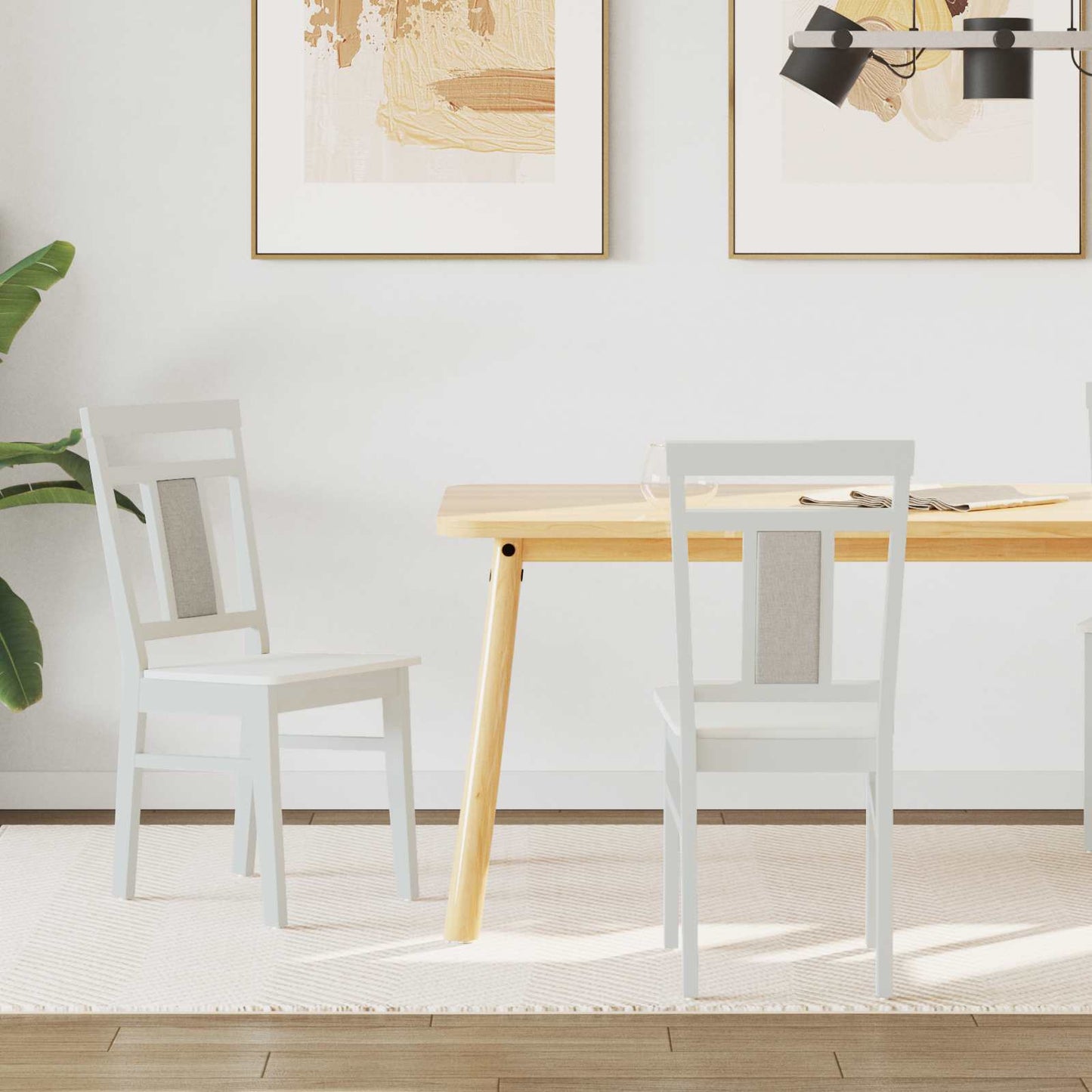Dining Chair 2 pcs White Solid Rubber Wood