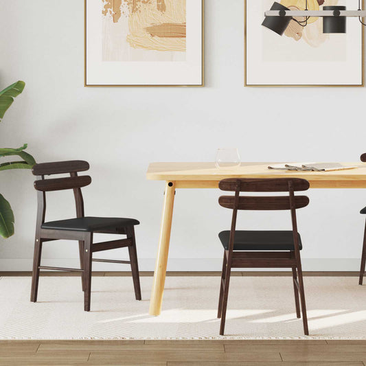 Dining Chair 2 pcs Solid Rubber Wood Light Brown and Black