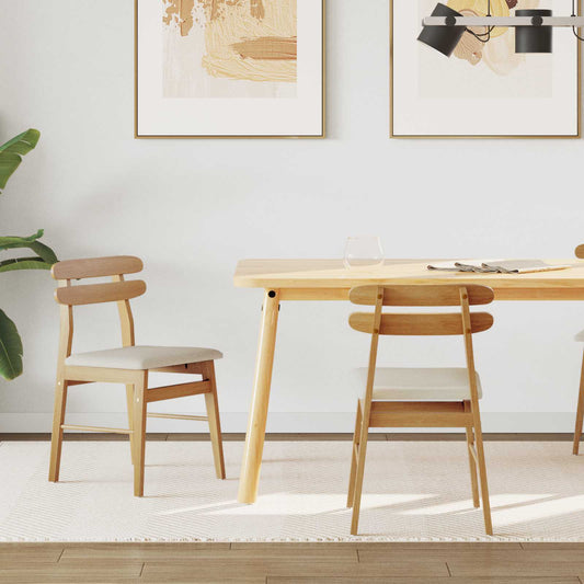Dining Chair 2 pcs Solid Rubber Wood Natural and Light