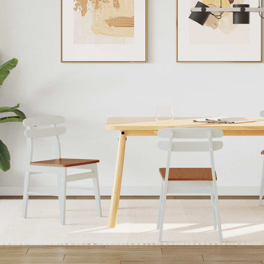 Dining Chair 2 pcs Solid Rubber Wood White and Natural