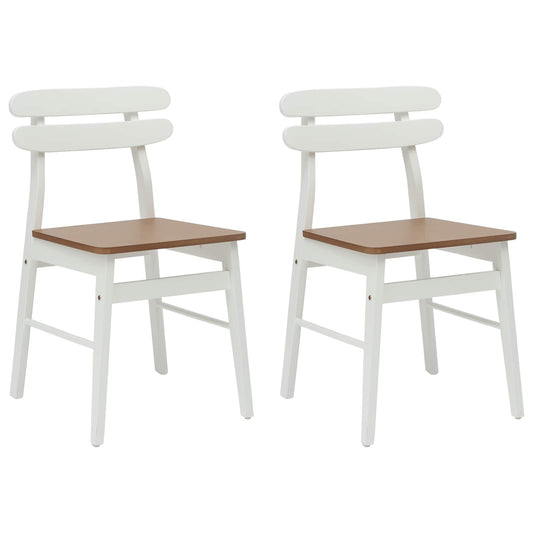 Dining Chair 2 pcs Solid Rubber Wood White and Natural