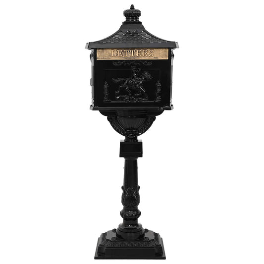 Standing Mailbox Black 42.5 x 29.5 x 117 cm Cast Aluminum