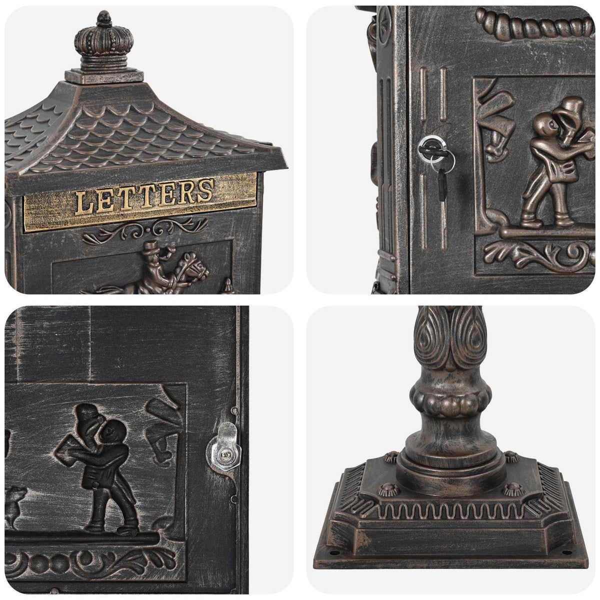 Standing Mailbox Bronze 42.5 x 29.5 x 117 cm Cast Aluminum