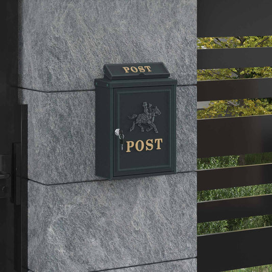 Wall Mounted Mailbox Green 29 x 13 x 41 cm Cast Aluminum