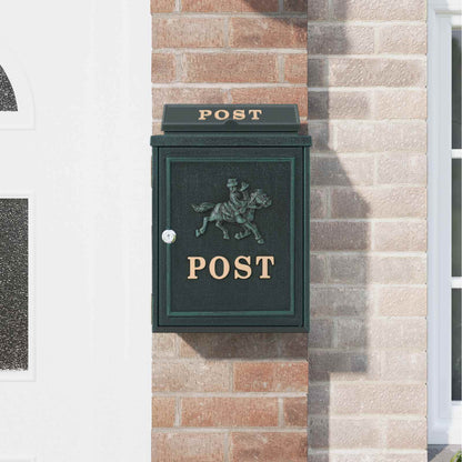 Wall Mounted Mailbox Green 29 x 13 x 41 cm Cast Aluminum