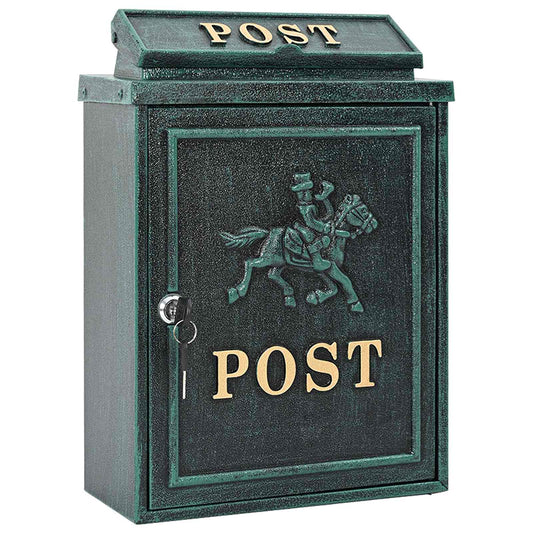 Wall Mounted Mailbox Green 29 x 13 x 41 cm Cast Aluminum