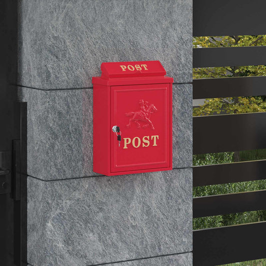 Wall Mounted Mailbox Red 29 x 13 x 41 cm Cast Aluminum