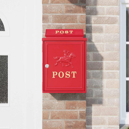 Wall Mounted Mailbox Red 29 x 13 x 41 cm Cast Aluminum