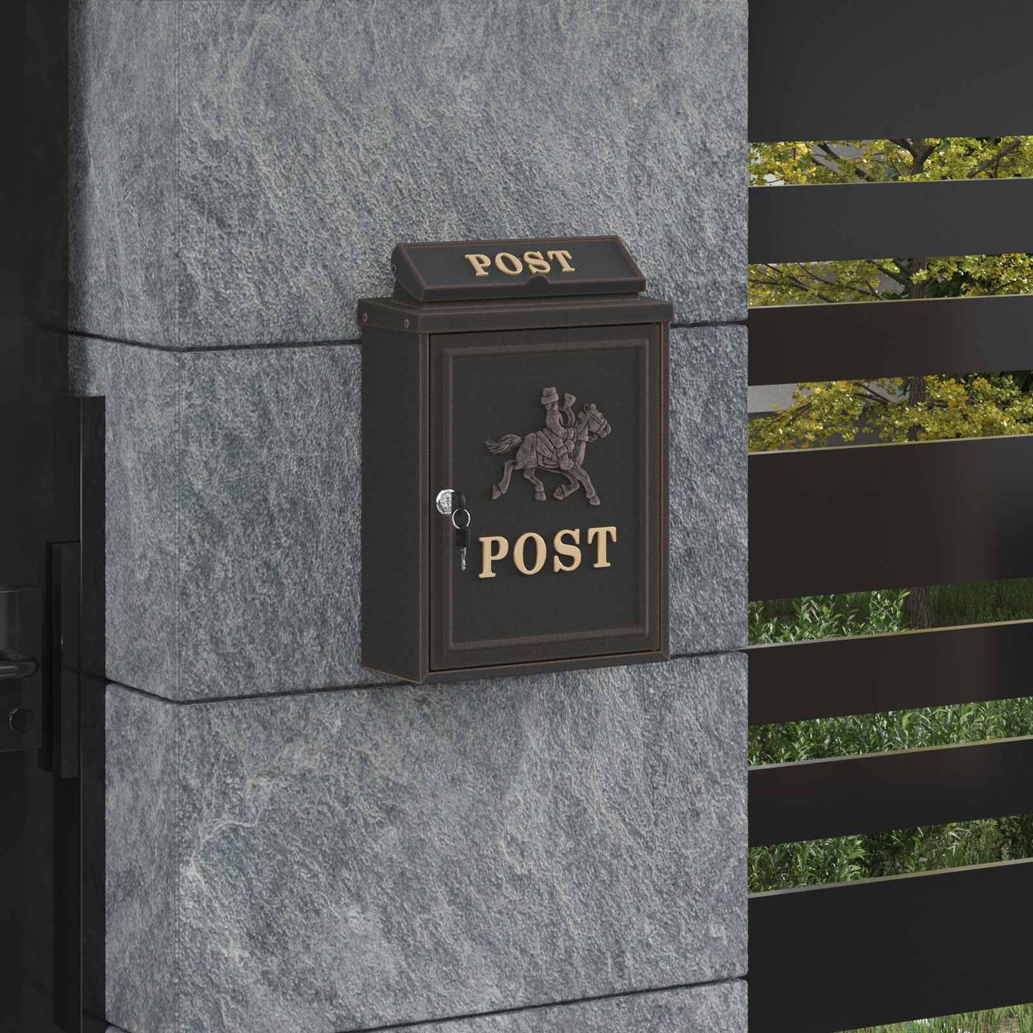 Wall Mounted Mailbox Bronze 29 x 13 x 41 cm Cast Aluminum
