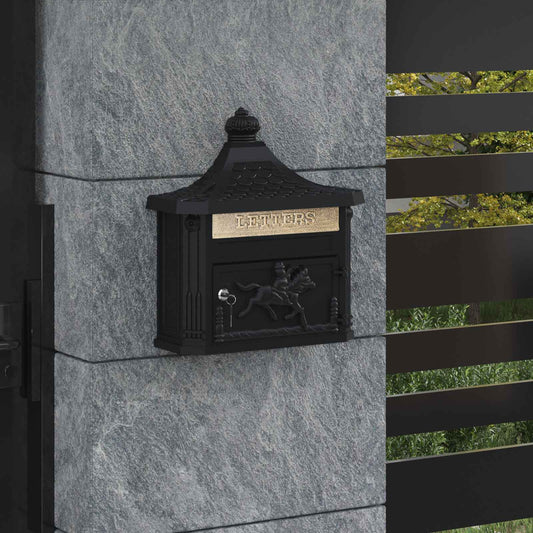 Wall Mounted Mailbox Black 40.5 x 16 x 45 cm Cast Aluminum