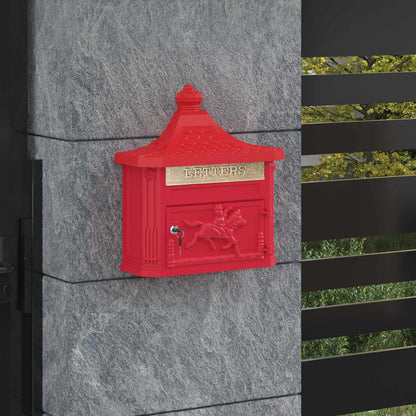 Wall Mounted Mailbox Red 40.5 x 16 x 45 cm Cast Aluminum