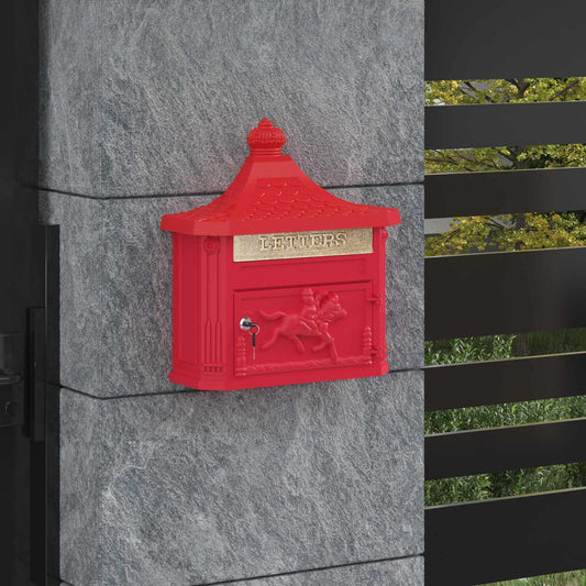 Wall Mounted Mailbox Red 40.5 x 16 x 45 cm Cast Aluminum