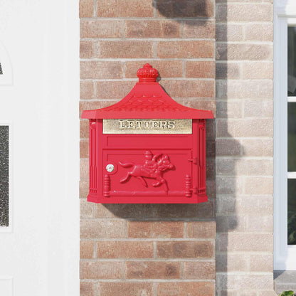 Wall Mounted Mailbox Red 40.5 x 16 x 45 cm Cast Aluminum