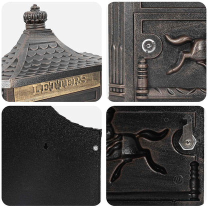 Wall Mounted Mailbox Bronze 40.5 x 16 x 45 cm Cast Aluminum