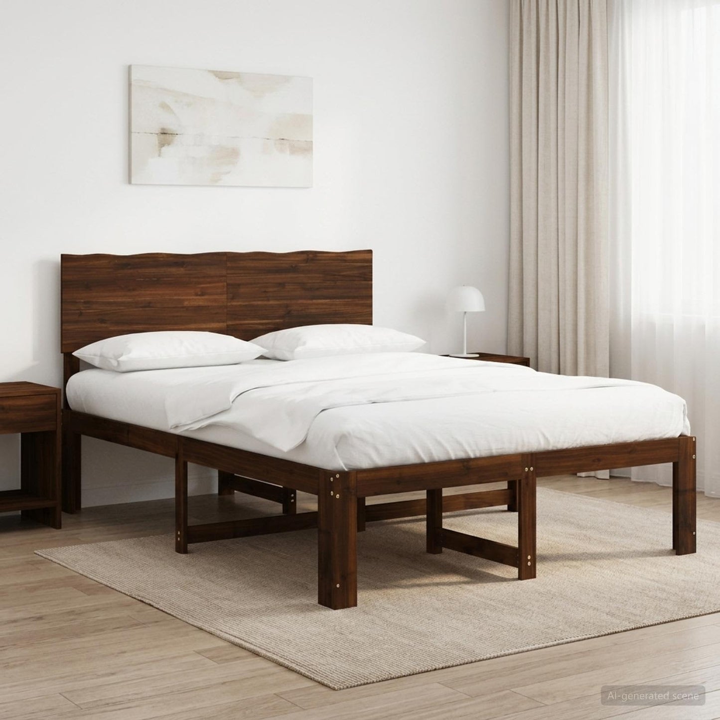 Double Bed Frame with Headboard ROSTOCK Dark Brown 135 x 190 cm