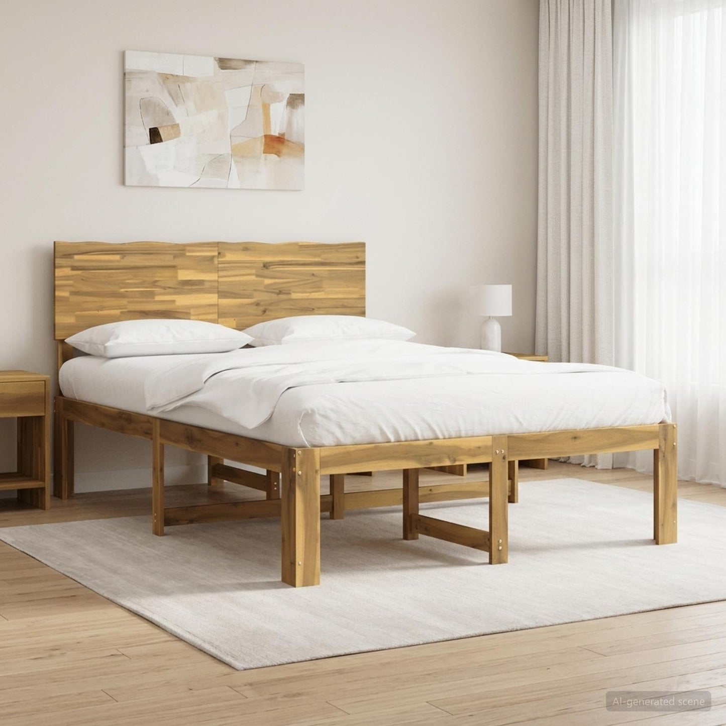 Double Bed Frame with Headboard ROSTOCK White 135 x 190 cm