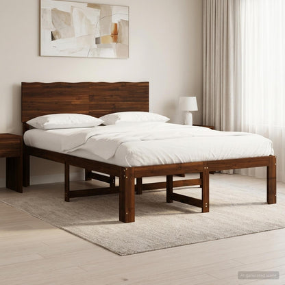 Double Bed Frame with Headboard ROSTOCK Dark Brown 140 x 190 cm