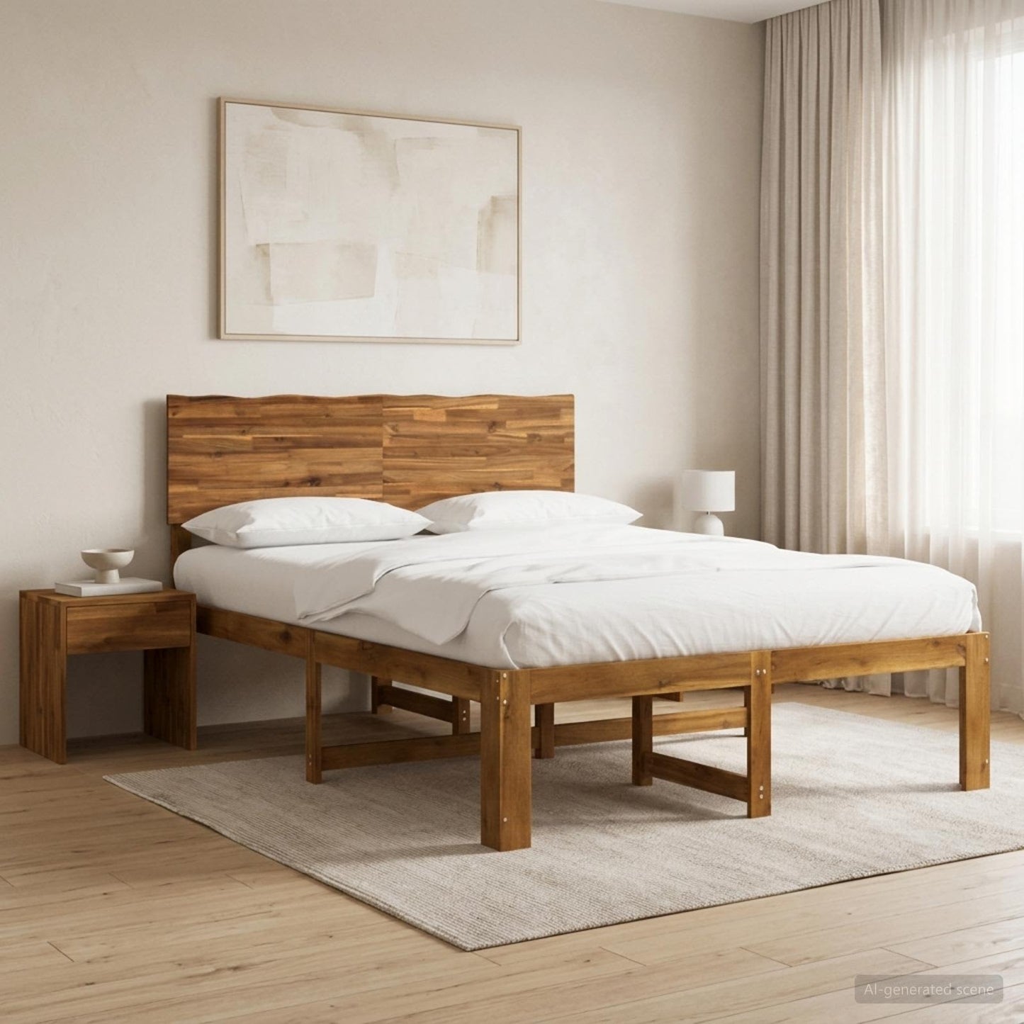 Double Bed Frame with Headboard ROSTOCK Natural 140 x 190 cm