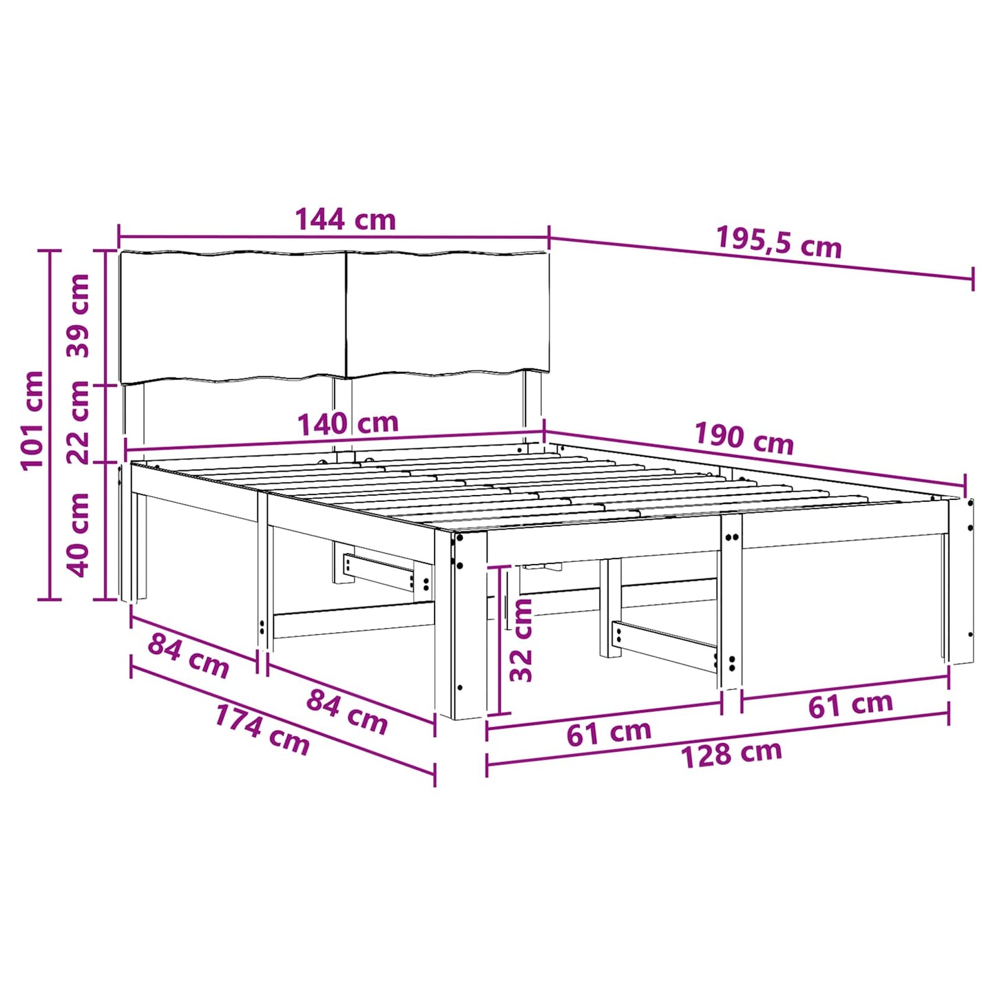 Double Bed Frame with Headboard ROSTOCK Natural 140 x 190 cm