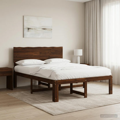Double Bed Frame with Headboard ROSTOCK Dark Brown 140 x 200 cm