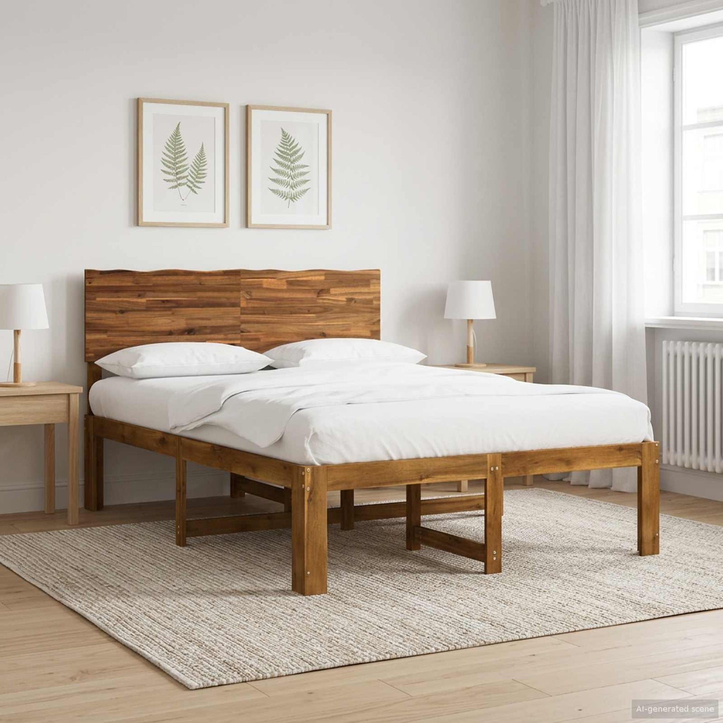 Double Bed Frame with Headboard ROSTOCK Natural 140 x 200 cm