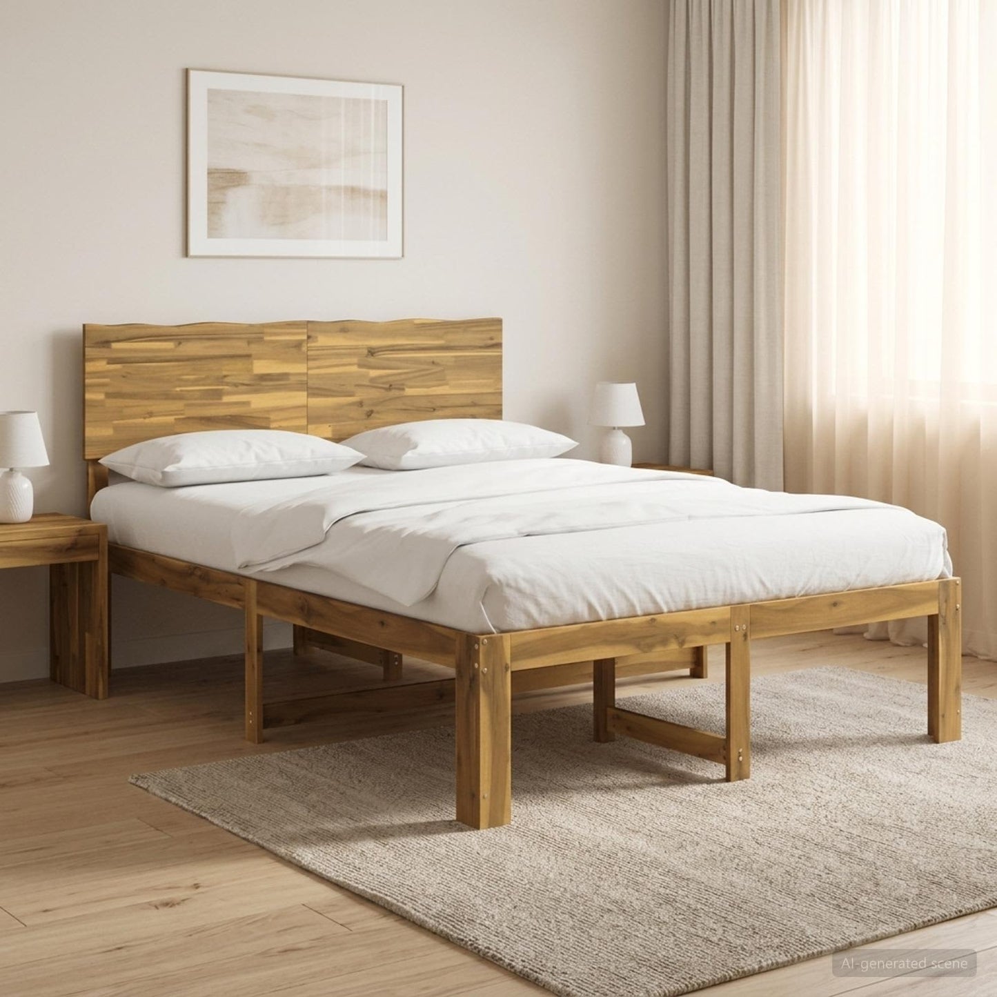 Double Bed Frame with Headboard ROSTOCK White 140 x 200 cm