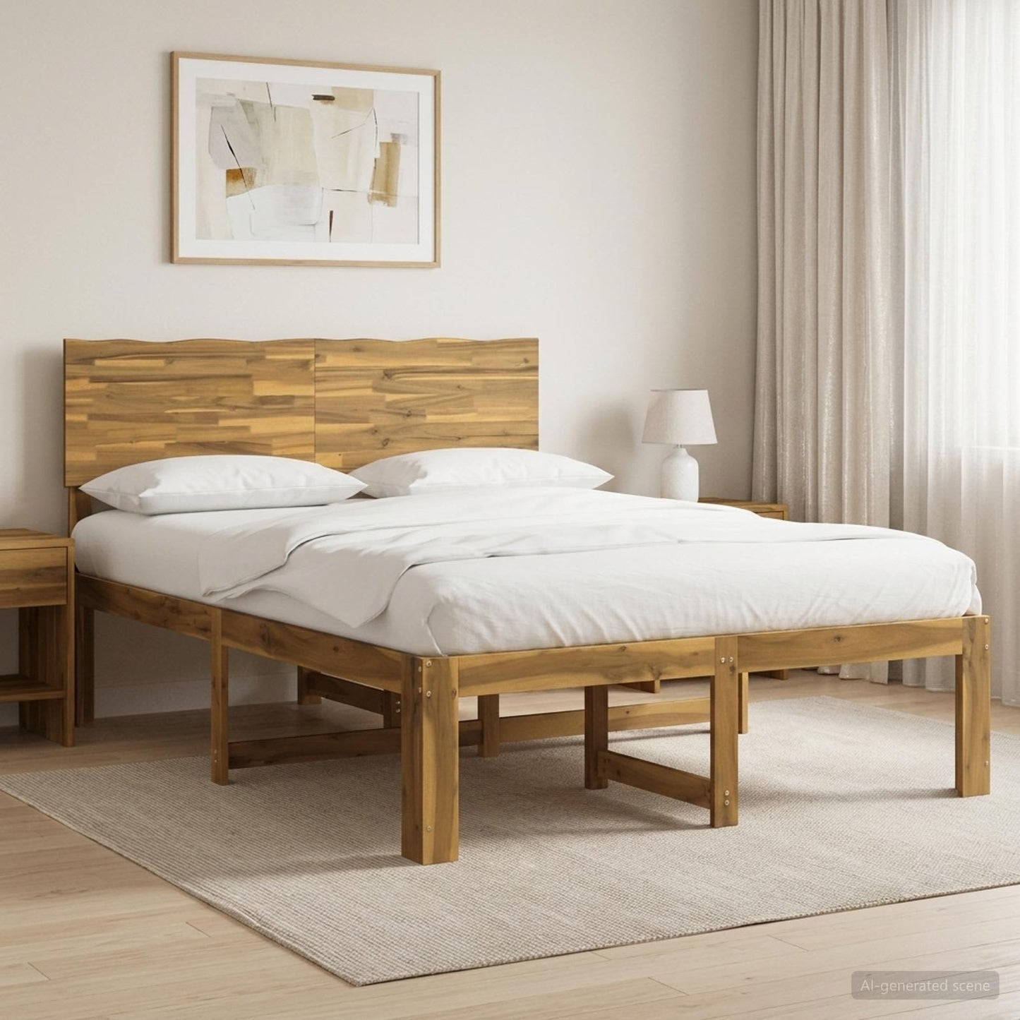 Double Bed Frame with Headboard ROSTOCK White 150 x 200 cm