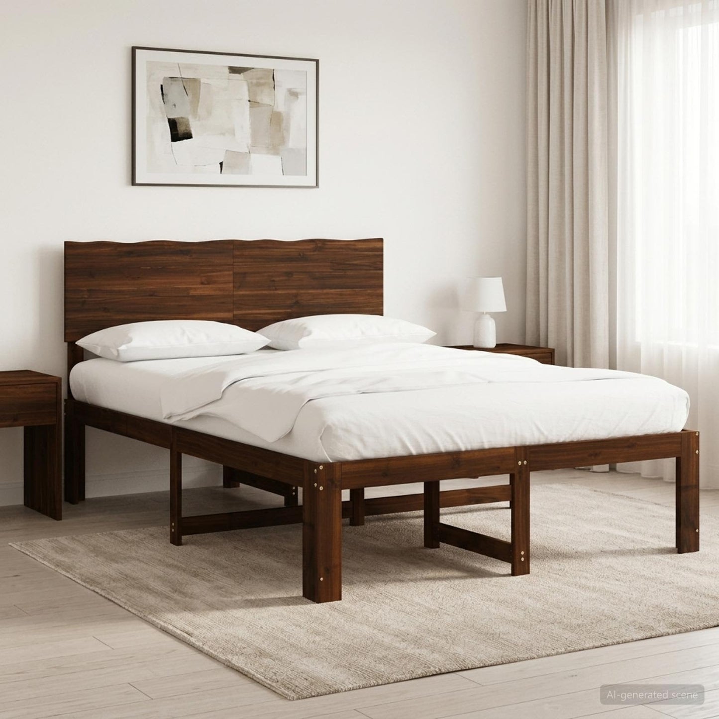 Double Bed Frame with Headboard ROSTOCK Dark Brown 160 x 200 cm