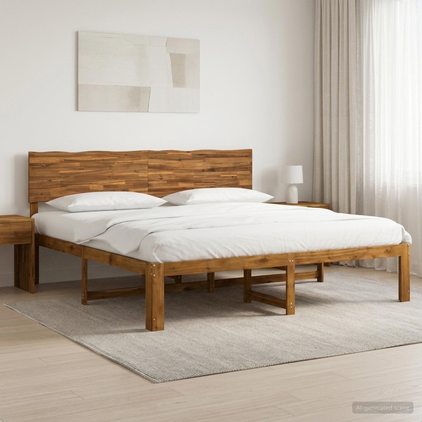 Double Bed Frame with Headboard ROSTOCK Natural 180 x 200 cm