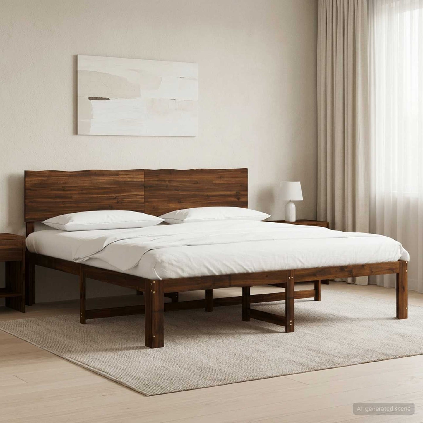 Double Bed Frame with Headboard ROSTOCK Dark Brown 200 x 200 cm