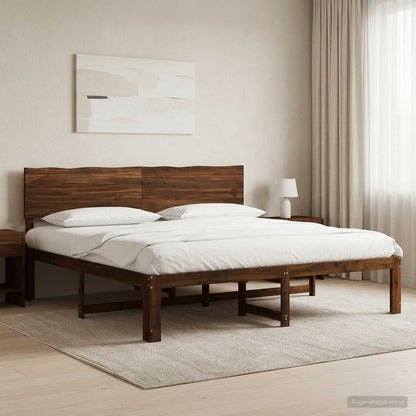Double Bed Frame with Headboard ROSTOCK Dark Brown 200 x 200 cm