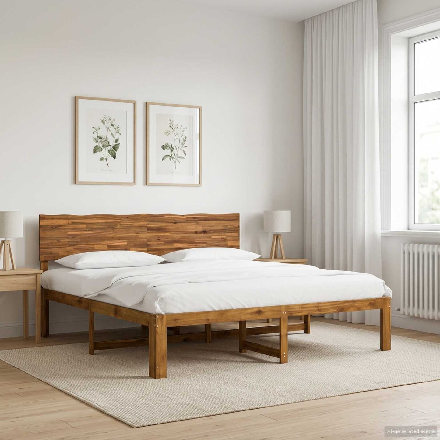 Double Bed Frame with Headboard ROSTOCK Natural 200 x 200 cm