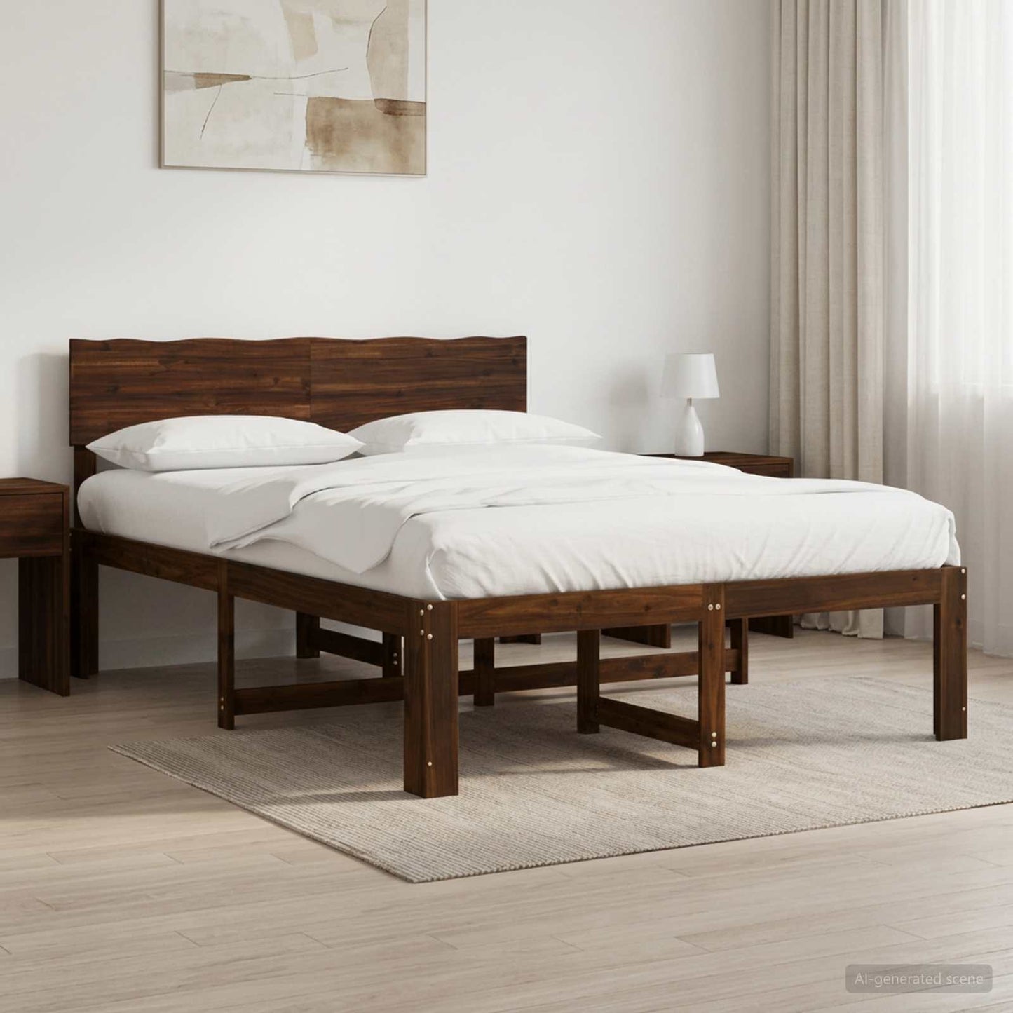 Double Bed Frame with Headboard ROSTOCK Dark Brown 150 x 200 cm