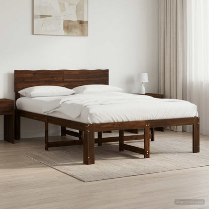 Double Bed Frame with Headboard ROSTOCK Dark Brown 150 x 200 cm